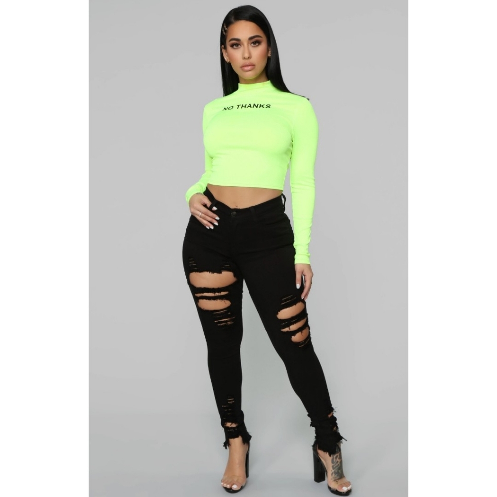 Fashion Nova "Tell Your Boy Bye" Black Distressed Jeans NWT